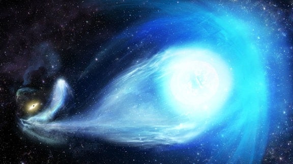 Künstlerische Darstellung eines Sternes, der aus der Milchstraße herausgeschleudert wird. 