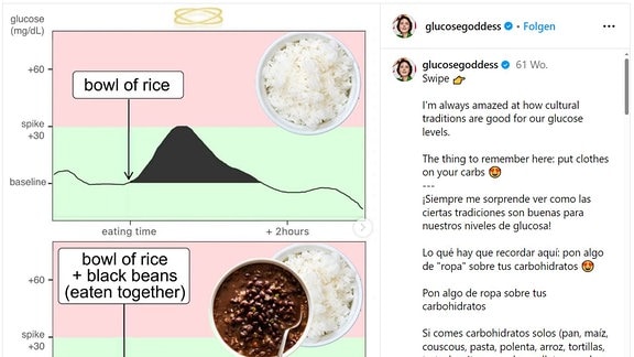 das Bild zeigt diverse Glukoseverläufe, die eine Influencerin auf Instagram veröffentlich hat. 