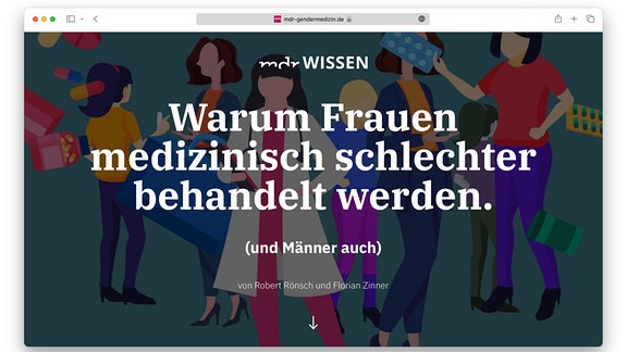 Screenshot zeigt ein Browserfenster mit der geöffneten Scroll-Geschichte "Warum Frauen medizinisch schlechter behandelt werden. Und Männer auch."