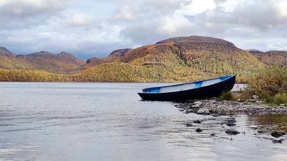 Boot liegt am Ufer eines Sees