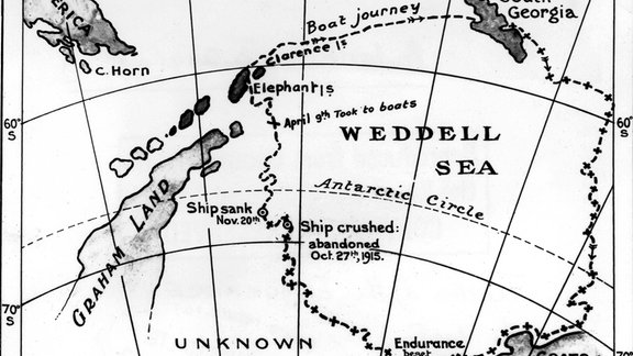 Der Weg der Endurance und ihrer Rettungsboote im Südlichen Ozean