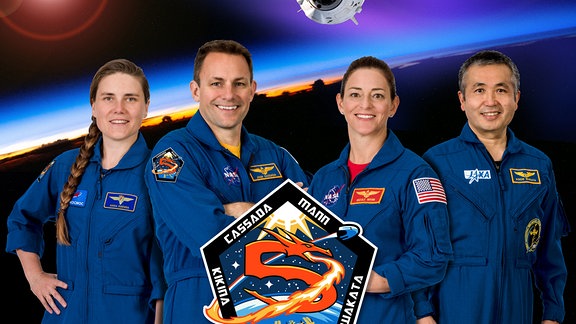 Die 4 Mitglieder der SpaceX-Crew 5, die im Oktober 2022 zur ISS fliegt.