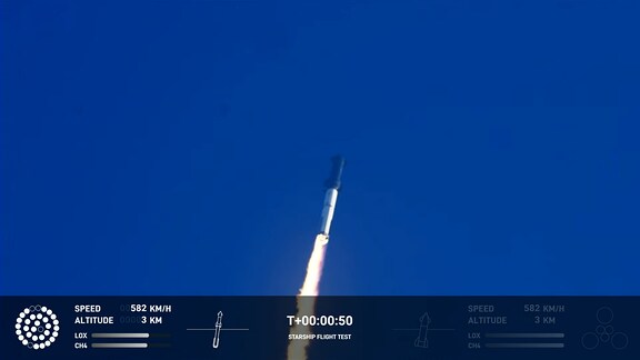 00:00:50 - Das Starship von SpaceX ist erfolgreich gestartet. 