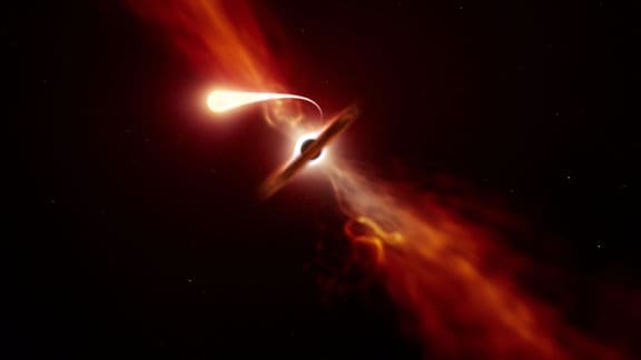 Illustration - Stern wird von einem supermassereichen Schwarzen Loch verschluckt