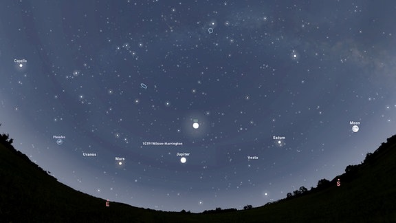 Der Sternenhimmel über Mitteldeutschland in der Nacht zum 14. Juli - mittendrin die ISS.