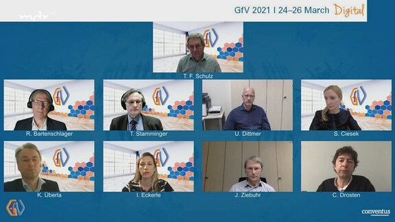 Screenshot von einer Videokonferenz mit deutschen Virologen