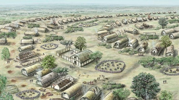 Illustration einer antiken Siedlung