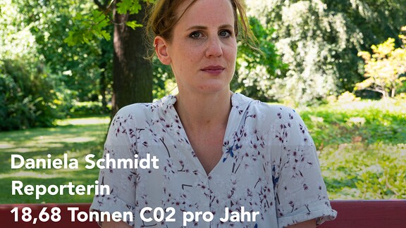 Eine Grafik, die zwei Tabellen zeigt: Einmal den CO2-Ausstoß der MDR-Reporterin Daniela Schmidt und einmal den CO2-Ausstoß des Durchschnittsdeutschen. Daniela Schmidt hat fast 19 Tonnen CO2 im Jahr ausgestoßen, der Durchschnittsdeutsche ca. 12 Tonnen