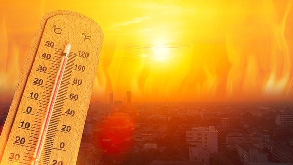 Ein Thermometer zeigt über 40 Grad Celsius