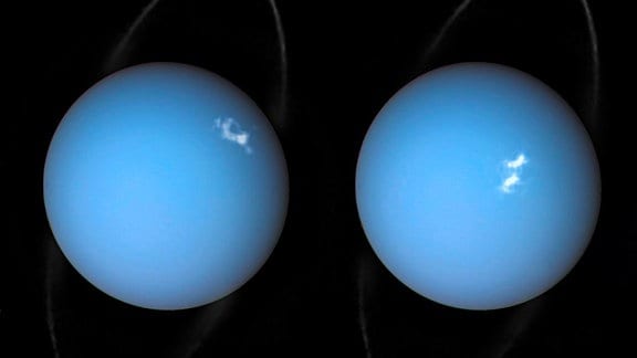 Zwei Bilder des Planeten Uranus
