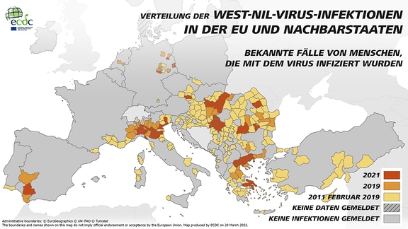 West-Nil-Virus Fälle in Europa
